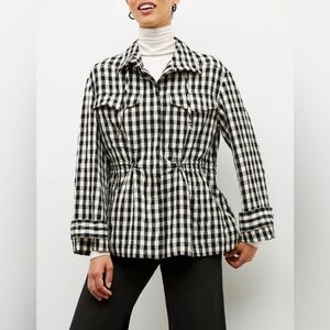 M.M. LaFleur The Allison Anorak Luxe Gingham black and white drawstring jacket M